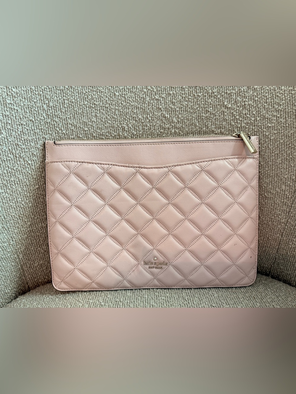 kate spade Quilted Leather Zip Pouch - Light Pink